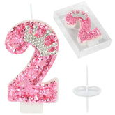 Birthday Number Candles,Pink Crown Birthday Candles For Cake,Glitter Number 2 Candle Cake Topper With Sequins For Girls,Women, Anniversary Celebrations Supplies (Pink 2)