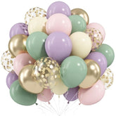 Dusty Green Purple Pink Balloon, 60 Packs 12 Inch Lavender Pastel Pink Balloon Metallic Gold Confetti Balloons For Baby Shower Wedding Tea Wildflower Birthday Party Decorations