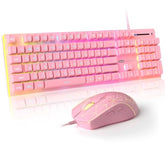 GT838 Gaming Keyboard and Mouse Combo, 104 Keys RGB Backlit Quiet Wired Keyboards for Laptop PC MAC, with Number Pad, Metal Panel, Anti-Ghosting, Pink