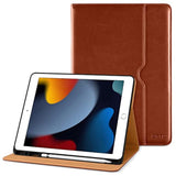 For Ipad 9Th/8Th/7Th Generation 10.2 Inch Case 2021/2020/2019, Premium Leather Business Folio Stand Cover With Pencil Holder - Auto Wake/Sleep And Multiple Viewing Angles, Dark Brown