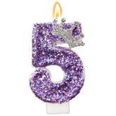 Birthday Number Candles,Purple Crown Birthday Candles For Cake,Glitter Number 5 Candle Cake Topper With Sequins For Anniversary Celebrations Supplies (Number 5)