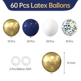 60pc Navy Blue & Gold Confetti Balloons for Weddings & Parties