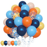 153Pcs Blue Orange Balloon Garland Arch Kit, Different Sizes 18 12 10 5 Inch Navy Blue Yellow Latex Pearlescent Confetti Balloons For Girl Boys Blue Birthday Party Baby Shower Decorations