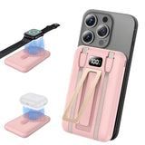 Portable Charger 10000Mah Power Bank, Fast Charging Battery Pack With Built-In Cables, Compatible With Iphone, Samsung, Android, Apple Watch, Airpods, Magnetic Wireless Charging Gold Pink