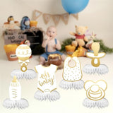 6PCS Neutral Gold "Oh Baby" Honeycomb Table Centerpieces for Gender-Neutral Baby Shower