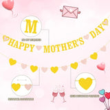 Happy Mothers Day Banner NO DIY Gold Glitter Banner with Heart for Mothers Day Hanging Decorations Mom Birthday Party Supplies Favor Photo Props Home Decorations