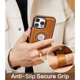 Magnetic Ring Grip Holder For 16 Pro Max Case | Protective Phone Leather Case | Compatible With Magsafe | Built In Kickstand (Brown, Ip 16 Pro Max-6.9Inch)