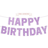 Pre-Strung Happy Birthday Banner - No Diy - Purple Glitter Happy Birthday Party Banner For Girls & Women - Pre-Strung On 8Ft Strands - Light Pastel Purple Bday Party Decorations. Did We Mention No Diy