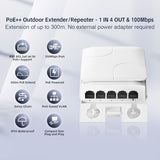 Outdoor 5 Port Poe Extender, 1 In 4 Out Poe+ Switch, 10/100Mbps, Ieee 802.3 Af/At/Bt 90W, Wall Mount Waterproof Poe Passthrough Switch