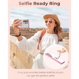 For Galaxy S25 Ultra Case With Stand, For Samsung Galaxy S25 Ultra Case With Double Ring, Women Girls Bling Luxury Glitter Clear Phone Case Cover Heart For Samsung S25 Ultra, Rose Gold