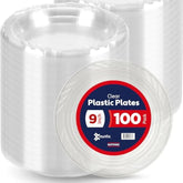 100 Clear 9 Inch Plastic Plates Set for Party BBQ Picnic Travel Events