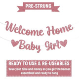 Welcome Home Baby Girl Banner - Pink Baby Shower Decorations For Girl, Gender Reveal Baby Shower Inside Outside Decoration Rose Gold Glitter