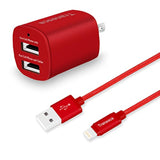 Dual Usb Wall Charger And 6Ft Charging Cable For Iphone 14 13 12 11 Pro Max, Se,Xs/Xs Max, Xr/8/7/6S/6S Plus/6 Plus/6 And Samsung, Lg, Moto - Red