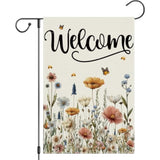 Spring Floral Garden Flag Double Sided 12X18 Inch Floral Hello Spring Sign, Seasonal Welcome Yard Flag Banner House Farmhouse Outdoor Decor Burlap