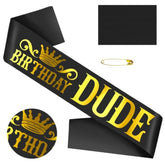 Birthday Dude Sash With Gold Foil, Black Funny Birthday Sash For Boys Or Men, Birthday Party Decorations And Supplies, Birthday Gifts For Husband, Boyfriend, Son, Brother(Black+Gold)