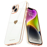 For Iphone 14 Case For Women Girl Cute Love Heart Luxury Electroplate Plating Soft Bling Back Cover Raised Full Camera Protection Bumper Silicone Shockproof Phone Case For Iphone 14, White