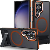 Case For Samsung Galaxy S24 Ultra With Kickstand, Compatible With Magsafe, Anti-Slip Galaxy S24 Ultra Case, 3-Modes Stand Military-Grade Protection, S24 Ultra Magnetic Cover (Black/Orange)