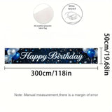 Happy Birthday Banner Sparkling Backdrop Blue Silver Balloons Confetti 118X20 Inches Elegant Party Decor Supplies For Birthday Celebrations Photo Backdrop Wall Hanging Decoration
