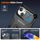 iPhone 13/14 6.1 Inch Case with Slide Lens Screen Protector Kickstand Black