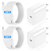 Iphone 16 15 Fast Charger Block And 10Ft Usb C To C Cable Cord Long For Apple Iphone 16 Pro Max/16 Pro/15 Plus/15 Pro Max/Ipad 12.9/11 Inch/Air/Mini, Type C Wall Charging Power Adapter Plug Cube Brick