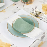 32 Pieces Crystal Design Plastic Plates Combo Pack 7 Inch And 10 Inch Gold Rim Elegant Disposable Plates, Transparent Green
