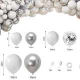 103Pcs Balloon Arch Garland Kit, White Metallic Silver Latex Balloon G