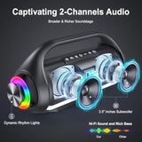 Portable Bluetooth Speakers Wireless Outdoor: Ipx5 Waterproof Bluetooth Speaker With Powerful Bass & Led Lights, 60W Loud Stereo Wireless Speaker For Party, Outdoor, Home, Beach