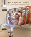 Smart Projector With 4K 8K Support, Mini Projector With Wifi6 And Bluetooth5.4, 600 Ansi, Auto Focus & Obstacle Avoidance 1080P Portable Movie Proyector For Home Outdoor, Hy350Max