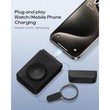 Portable Apple Watch Charger 1500 Mah, Pocket Size Wireless Magnetic Power Bank With Built-In Lightning Cable, Travel Keychain Battery Pack For Apple Watch 9 /Ultra2 /8 /Ultra /7/6/Se/5/4/3 Iphone
