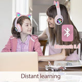 Kids Wireless Headphones Cat Ear Led Light Up Bluetooth Foldable Headphones Ov