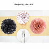 Rose Gold and Black Tissue Paper Pom Poms Party Decorations Flowers Pink Wall Hanging Décor Supplies Birthday Bridal Baby Shower Wedding Graduation