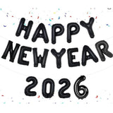 Black 2026 Balloons Happy New Year Eve Party Decorations 16 Inch