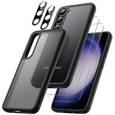 JETech 5 in 1 Matte Case for Samsung Galaxy S23 5G 6.1-Inch with 2-Pack Screen Protector and Camera Lens Protector, Translucent Back Protective Phone Cover, Tempered Glass Film (Black)