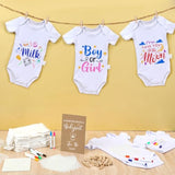 126 Pcs Baby Shower Diy Bodysuit Set Diy Bib 25 Blank White Newborn Bodysuit 25 Stencils 24 Marker 1 Sign 50 Pins(Kraft)