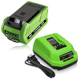 40 Volt 6.0Ahlithium Ion 29462 29472 Replacement Battery And 29482 Charger Compatible With Greenworks 40V Battery 29462 29472 G-Max Power Tools 29252 20202 22262 25312 25322 20642 22272 27062 (Green)