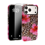 Compatible With Iphone 13 Case, Cute Leopard Pink Hibiscus Tropical Floral Pattern Phone Case With Hd Screen Protector Silicone Shockproof Protective Phone Cover For Women Girls