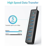 7-Port Usb 3.0 Hub With Usb C Power Port, Usb Hub 3.0 Multi Usb Port Hub, Port