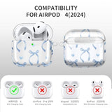 Case Cover Compatible With Airpods 4Th Generation 2024, Wireless Charging, Shockproof, Soft Tpu Transparent Reduced Yellowing For Airpods 4 Cases With Gold Keychain (Blue Bow Tie)