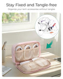Electronics Organizer Travel Case, Cord Storage For Chargers Cables Phones, Compact Tech Accessories Pouch, Pink