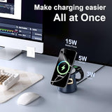 3 in 1 Charging Station,Magnetic Wireless Charger with Night Light & Speaker for Apple MagSafe Charger Stand,Foldable Nightstand Charging Station for
