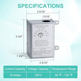 Attic Fan Thermostat Control, Adjustable Temperature Controller 120 Volt Thermostat Replacement For Power Attic Ventilators And Exhaust Fan, 2 Pack