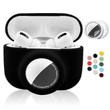 2 In 1 Protective Case For Apple Airpods Pro Air Tag Holder Combo, Soft Silicone Airpods Pro Airtag Case With 2 Pcs Screen Protector, Anti-Scratch Anti-Fall Anti-Lost Shockproof Durable(Black)