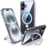 Clear Magnetic Case for iPhone 6.1 Inch - Built-in Invisible Stand Compatible with MagSafe Military Grade Drop Protection Anti-Yellowing Hard Back Silicone Edge Cover