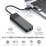 All-Lucky Usb To Ethernet Adapter, 4 In 1 Usb C To Ethernet Adapter Hub With 3 X Usb 3.0 Port/Gigabit Internet Port, High-Speed Network Hub Compatible For Imac,Macbook Proipad Proxps