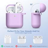 For Airpods Case 1St/2Nd Generation Case Cover,Soft Silicone Full Protective Case With Cleaner Kit And Magnetic Anti-Lost Cord,For Airpods Case With Keychain Front Led Visible, Lavender