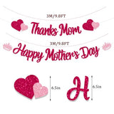 Glitter Happy Mother's Day Banner Thanks Mom Banner Garland Happy Mothers Day Decorations for Party Supplies Mother's Day Decor Mothers Day Garlands Sign