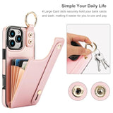 For Iphone 16 Pro Max Wallet Case With Card Holder, Hand Wrist Strap Loop Holder Kickstand, Rfid Blocking Finger Grip Ring Pu Leather Double Buttons Shockproof Cover 6.9" Rose Gold