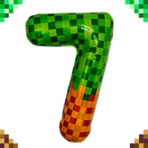 Pixel & Tnt Theme 40In Giant Number Balloons - Foil Mylar Birthday Party Decorations For Kids Adults Cumpleaños, Block Style Pixel Art Shape Balloon Decor Supplies (Pixel, Number 7)