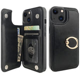 Onetop For Iphone 13 Wallet Case With Card Holder, 360° Rotation Ring Kickstand Rfid Blocking Pu Leather Double Magnetic Clasp Shockproof Cover For Women And Girls 6.1 Inch (Black)