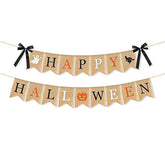 Happy Halloween Burlap Banner Multicolor Pumpkin Witch Design for Party Wall Home Decorations